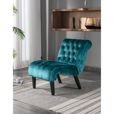 Chaise moderne en velours bleu sarcelle sans accoudoirs pour un bureau élégant avec structure en bois d'hévéa