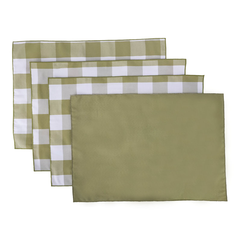Kellman Polyester Checkered Rectangle Placemat, Lime/White