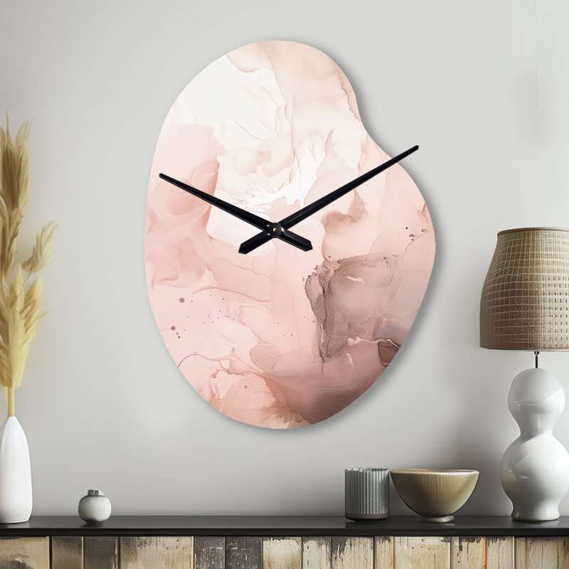Horloge murale en forme de marbre rose délicate abstraite - forme unique, Grand