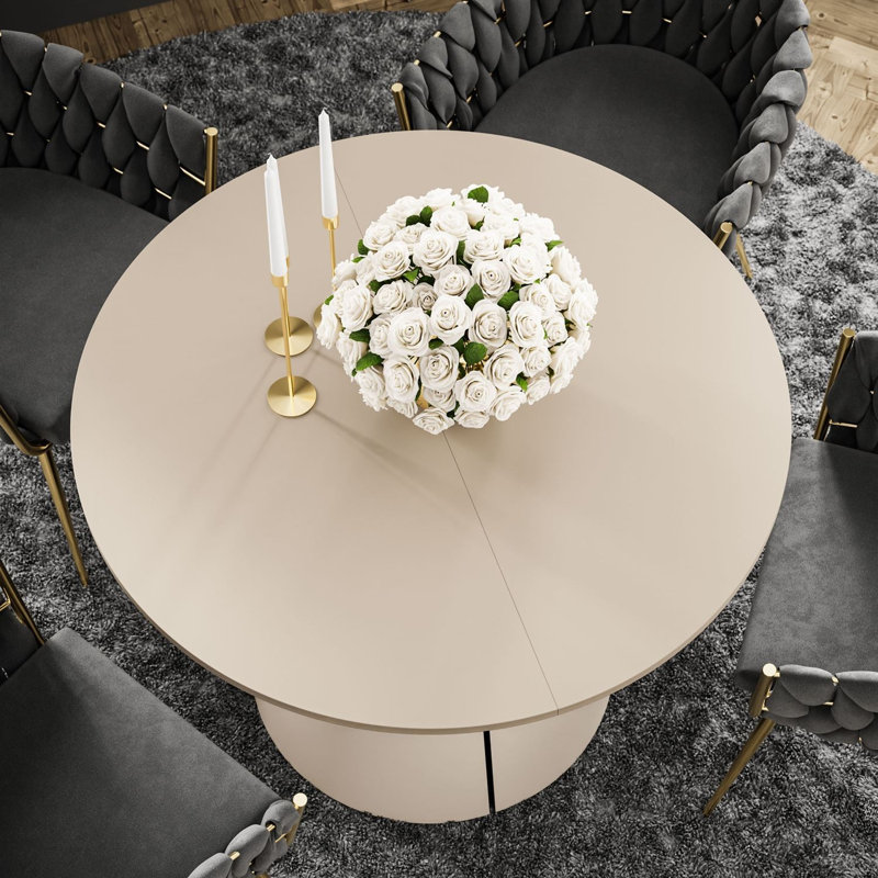 Extendable Dining Table with Steel Base, 76cm H x 176cm W x 100cm D, Cashmere / Matte Cashmere