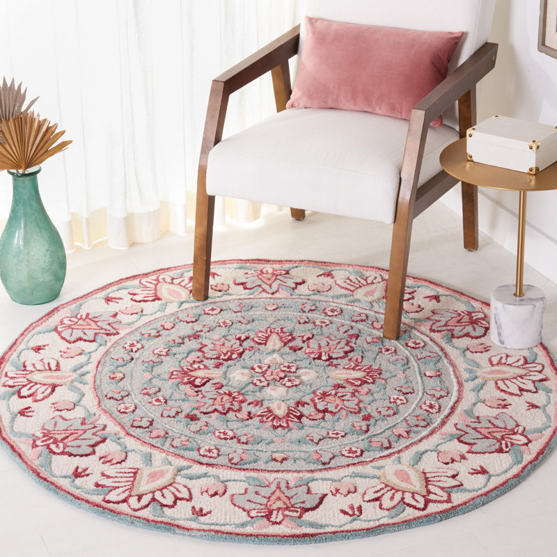 Cuayo Hand Tufted Wool Floral Rug, Round 5'