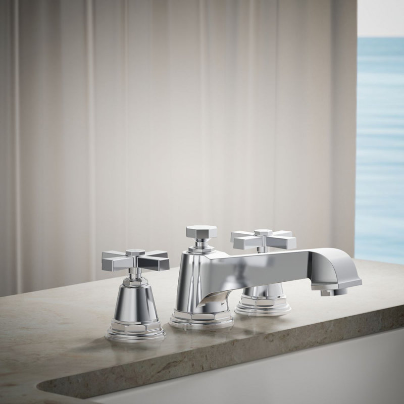 Pinstripe® Pure Deck-Mount Bath Faucet Trim for High-Flow Valve with Cross Handles, Valve Not Included, Polished Chrome
