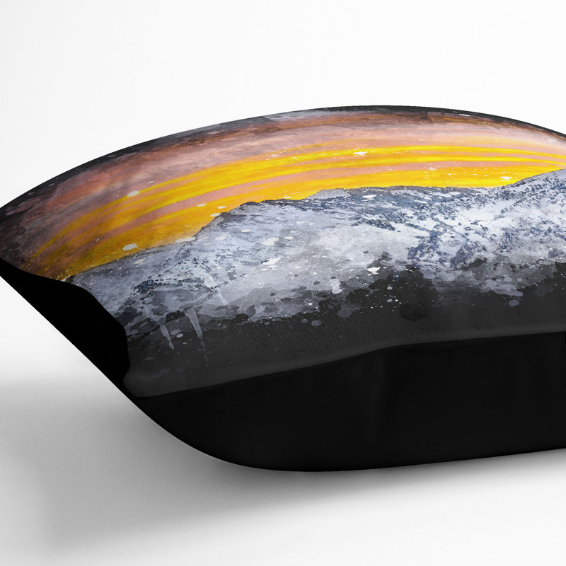 Snowy Mountain Under the Sun Paint Splash Cushion with Filling, 40cm H x 40cm W x 15cm D, Black