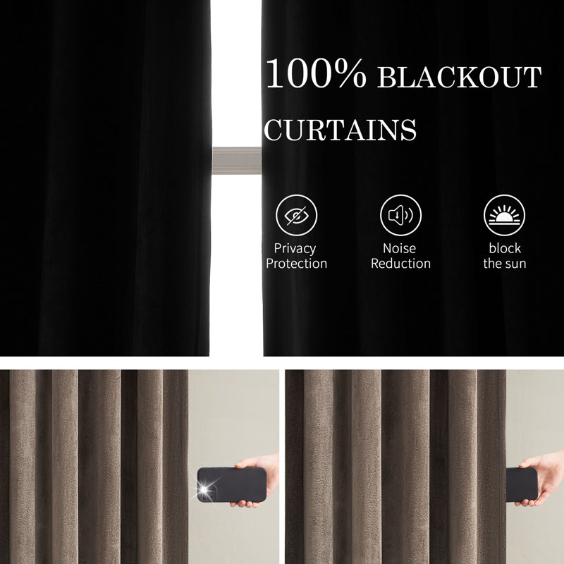Alicea Velvet 100% Blackout Thermal Curtain Panel , 52" W x 84" L, Brown