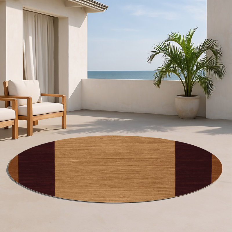 Tapis intérieur / extérieur brun HorizontalStripes, Rond 5 pi