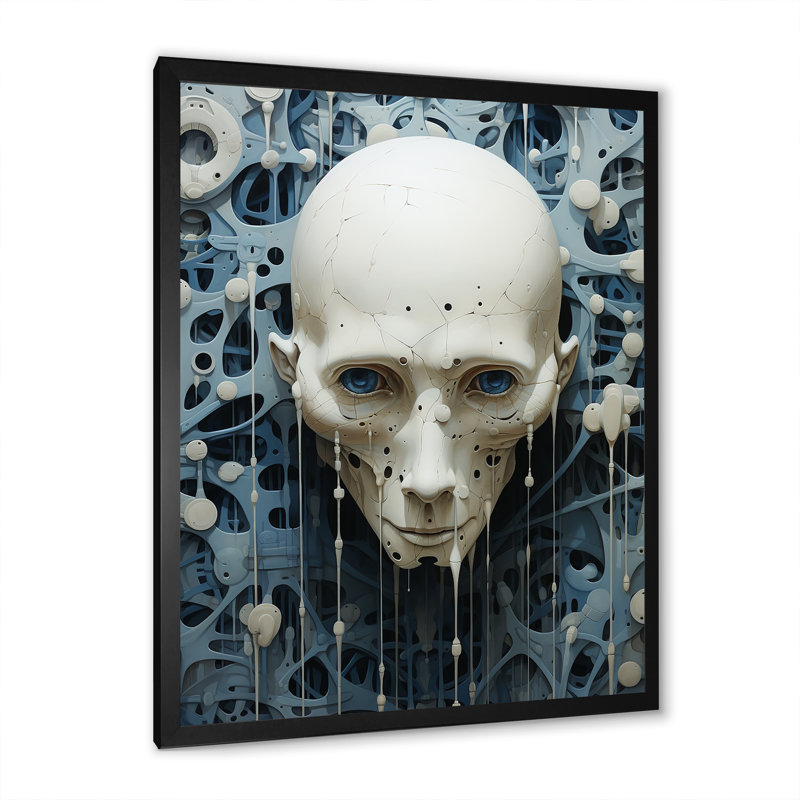Minimalisme Aliens crâne - Aliens Wall Art salon, Cadre simple noir, H 44 po x l 34 po x P 1,5 po