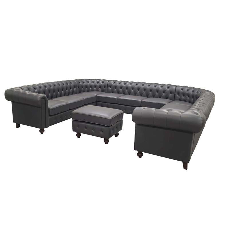 Canapé modulaire en cuir Chesterfield, Blue Grey Top Grain Leather