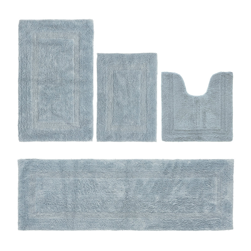 Adelen Premium 2370 GSM 100% Cotton 4 Piece Bath Rug Sets, Machine Washable, Super Absorbent & Tufted Weave Reversible Bath Mat for Bathroom, Shower, and Tub, Oeko-Tex Certified Bathroom Rugs, Blue