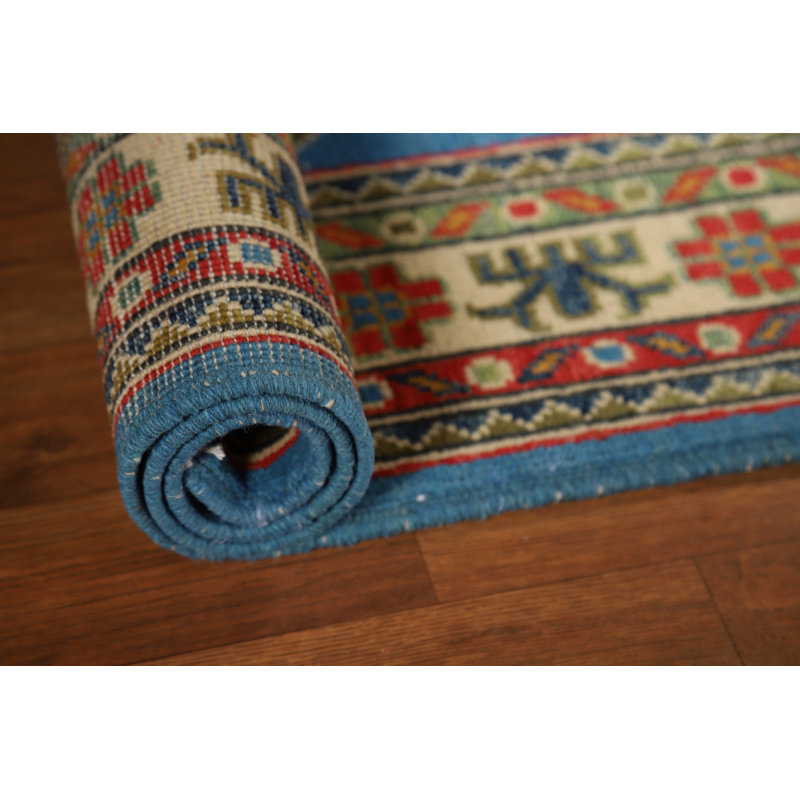 Tapis bleu géométrique Kazak 3 x 4