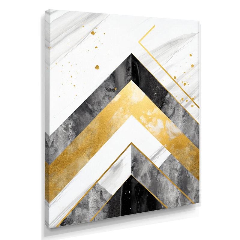Chevron gris, blanc et blanc - art mural géométrique, salon, Toile tendue, H 20 po x l 12 po x P 1 po