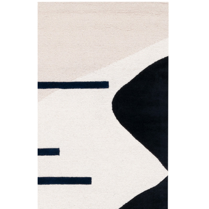 Arabelle Handmade Wool Cream/Black Rug, Rectangle 6' x 9'