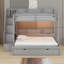 Lit simple superposé au dessus d'un lit double avec escalier de rangement, lit gigogne, tablettes de rangement et port USB-283903869