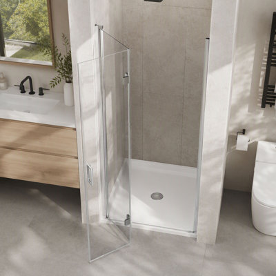 34 à 35 3/8 po X P 72 po H Portes de douche pliantes sans cadre en noir mat avec verre transparent