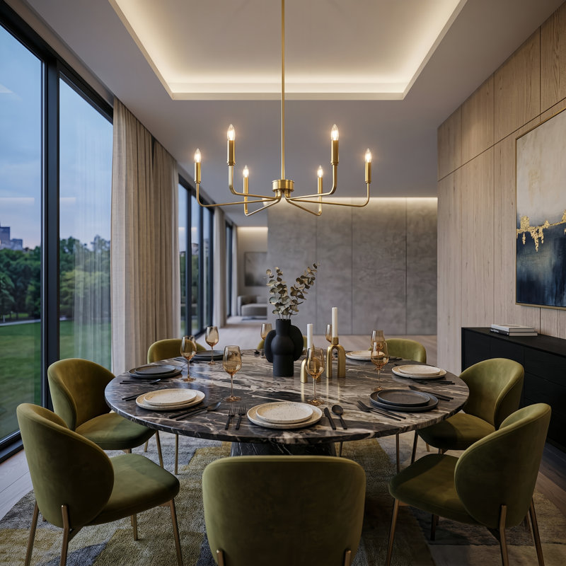 6 - Light 26"W Candle Style Classic/traditional Polished Brass Dimmable Chandelier for Kitchen Isanland., Polished Brass