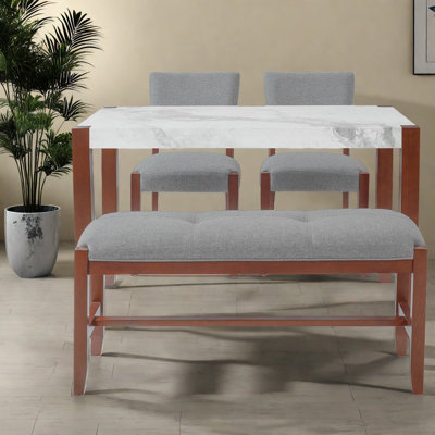 Ensembles de table de salle à manger peu encombrants avec table d'aspect marbre, plateau en bois aggloméré, pieds en bois d'hévéa, style moderne pour la maison