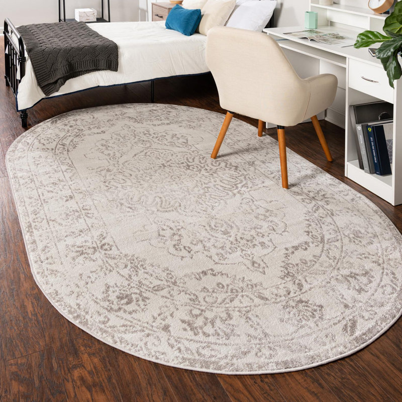 Tapis oriental ivoire / gris Ariella, Ovale 4 pi x 6 pi