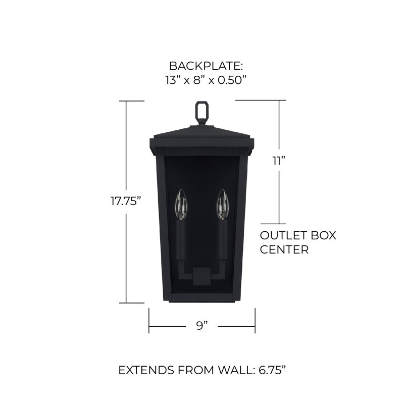 Lanterne murale d'extérieur à 2 ampoules Maghull, 17,75" H x 9" W x 6,75" D, Noir