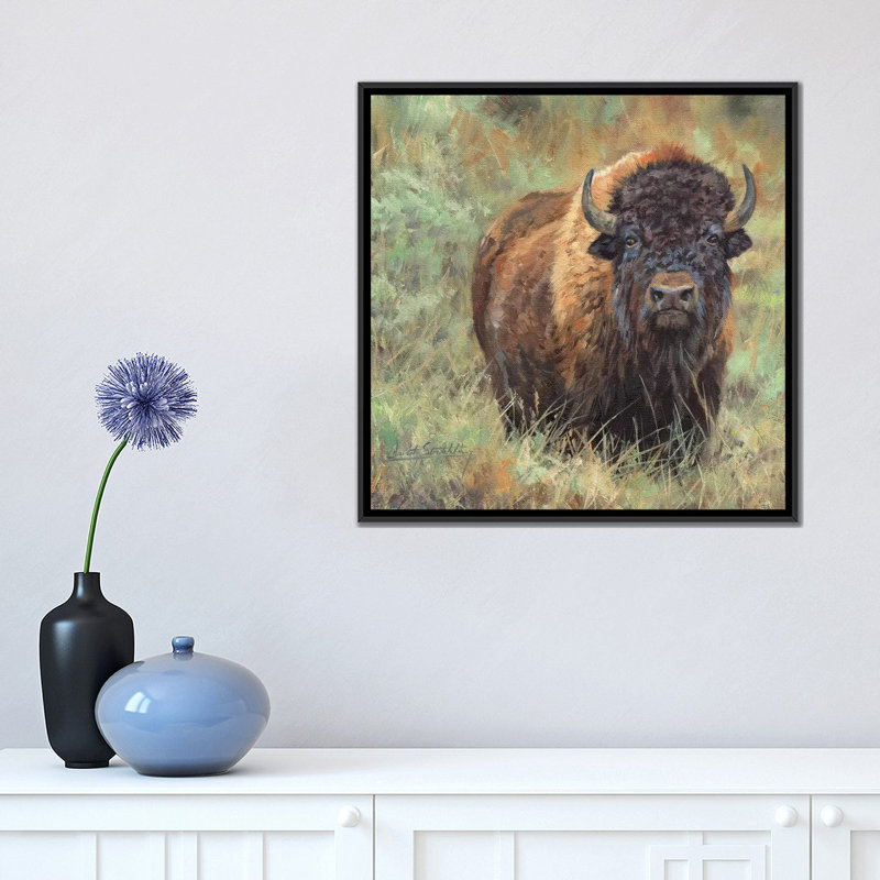 «Bison II», impression sur toile, H 18 po x l 18 po x P 1,5 po, Toile encadrée noire, Pas de tapis