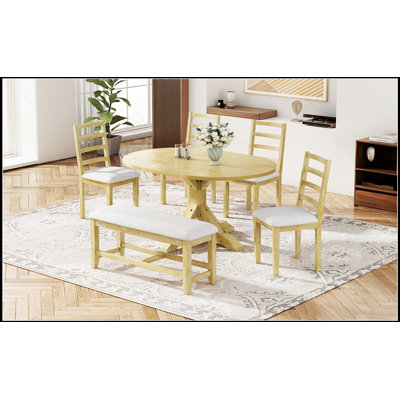 Ensemble de table et de chaises extensibles rustiques en bois massif avec six chaises confortables pour les réunions de famille et les repas quotidiens.