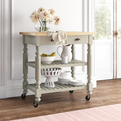 Altenburg 36" Wide Solid Wood Kitchen Cart with Drawer and Storage Shelves