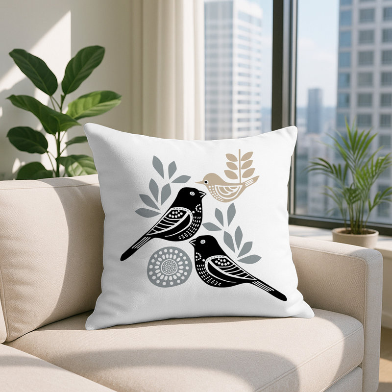 Oreiller carré réversible intérieur / extérieur Della Bird, Grey, Carré 19 po