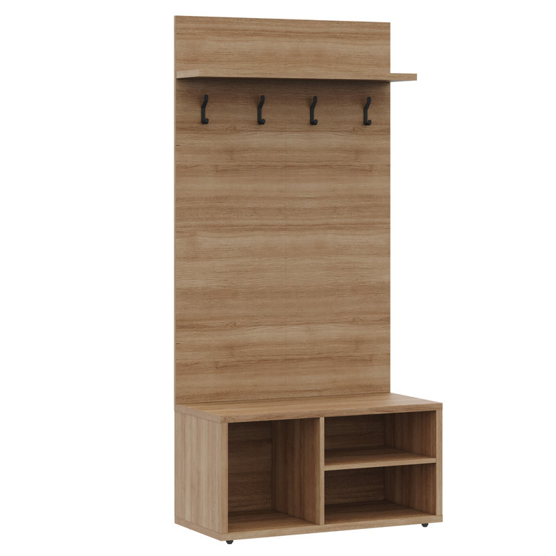 Banc de rangement pour chaussures avec porte-manteau mural Porto, Brun