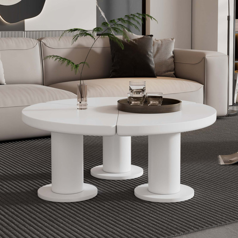 Table basse ronde facile à assembler en forme de pétale, table de centre de style crème, table de bout irrégulière minimaliste avec bords ronds élégants pour le salon