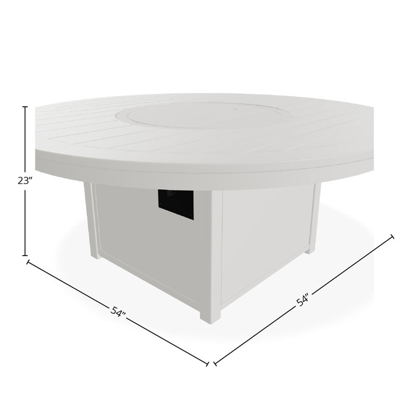 Table de feu 54 po ronde en polymère de qualité marine avec tablette au propane, Neige