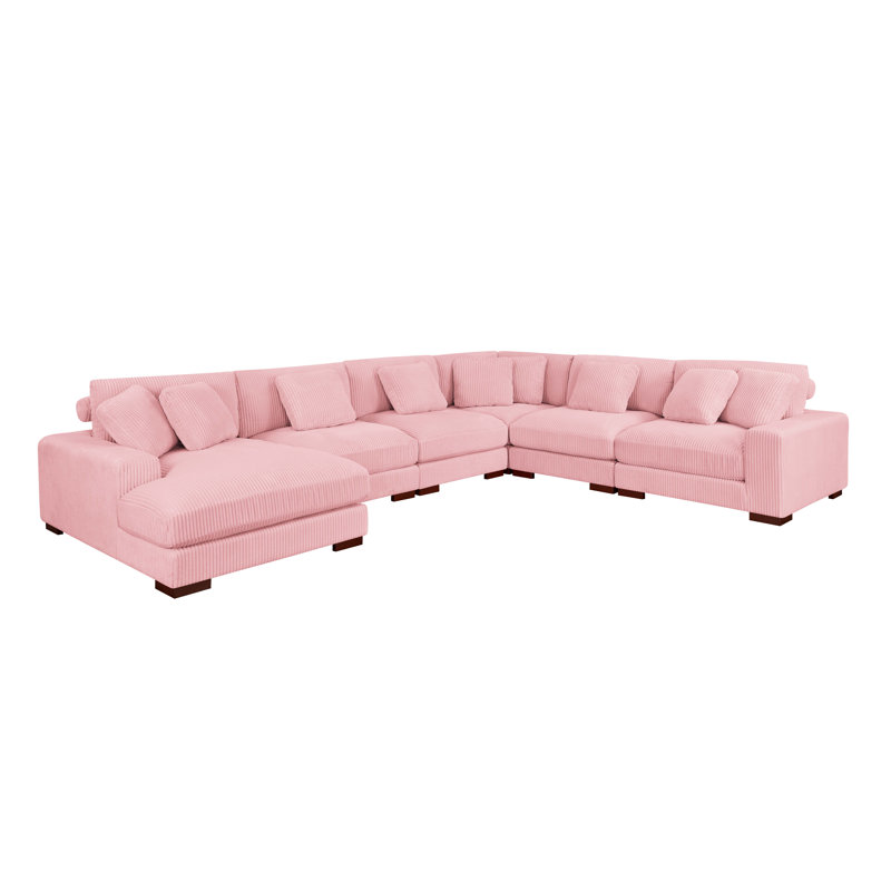 Canapé modulaire Amritbir de 157,5 po de largeur faisant face à la droite, Velours côtelé rose