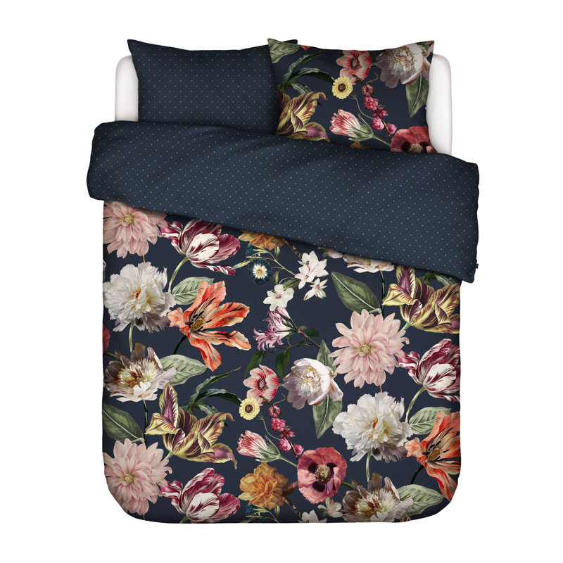 Filou 200 TC Reversible Duvet Cover Set, 140 x 200cm Duvet Cover + 2 Pillowcases, Dark Blue