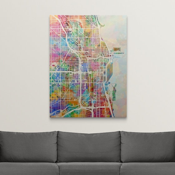 «Chicago City Street Map» par Francy, impression, H 48 po x l 36 po x P 1,5 po, Toile