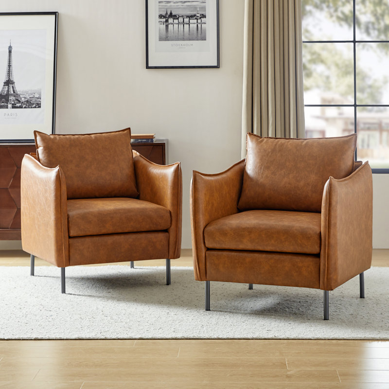 Fauteuil moderne en similicuir de 30 po avec accoudoirs uniques Eamor, Similicuir chameau
