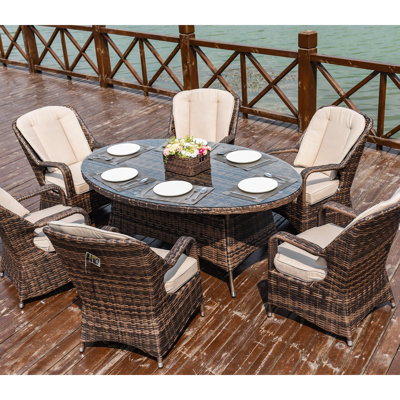 Arverne Oval 6 - Person 71" Long Dining Set with Cushions by Canora Grey