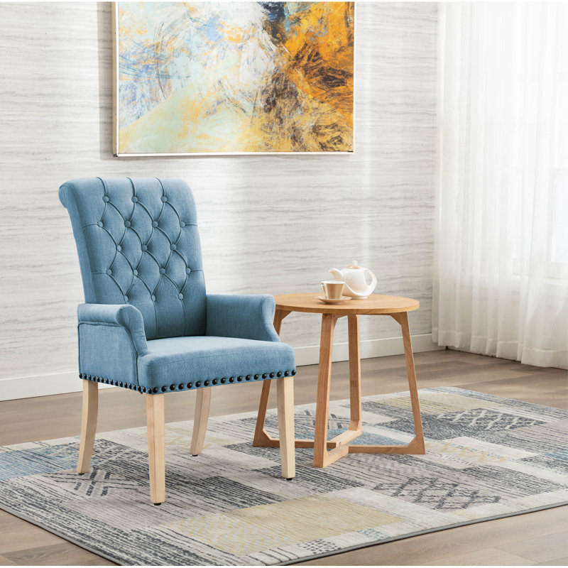 Amdad 41'' H Tufted Upholstered Parsons Chair, Blue, Natural