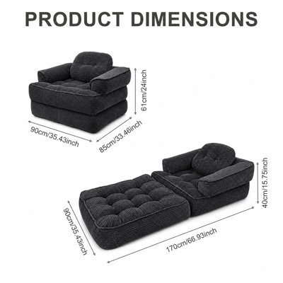 Canapé-lit pliant en velours côtelé convertible, chaise désossée avec accoudoirs emballée sous vide