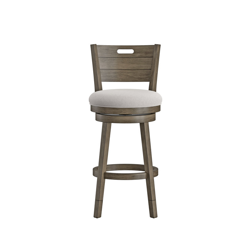 Fowey Wood Adjustable Height Swivel Stool With Horizontal Ladder Back And Cut-Out Handle, Weathered Walnut