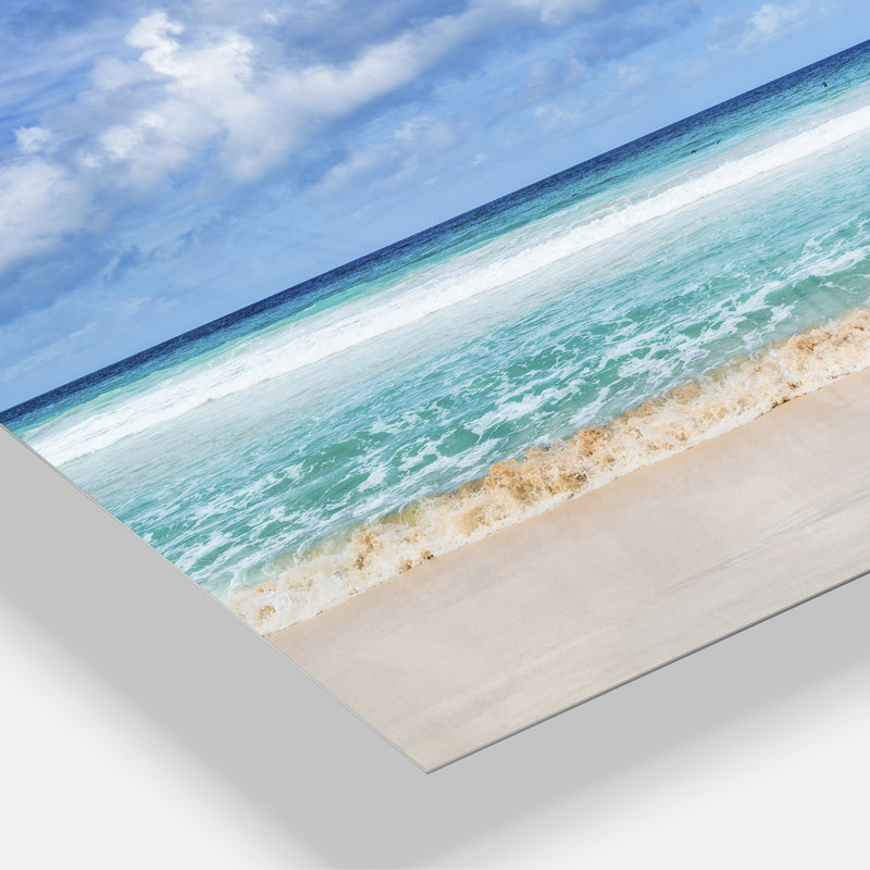" Tranquil Beach Under White Clouds ", 34" H x 44" W, Framed Print, Metal