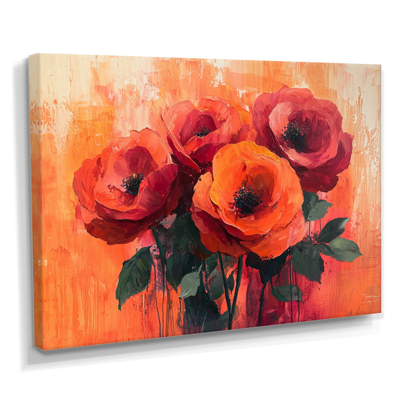 Fleurs, roses, coucher de soleil, bouquet de fleurs - art mural floral, H 24 po x l 32 po, Toile tendue, Ne s’applique pas