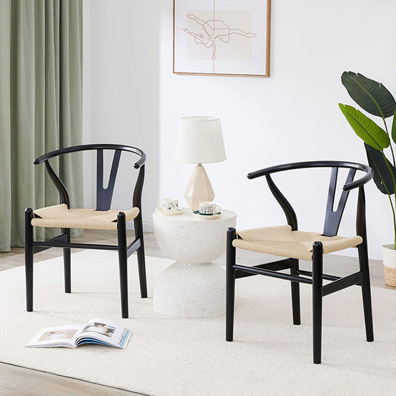 Chaise d'appoint noire à dossier solide (ensemble de 2)