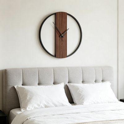 Large 24 Inch Minimalist Wall Clock with Walnut Dial, Silent Non-Ticking Battery Operated Modern Rustic Clock for Living Room, Bedroom, Kitchen, Farmhouse, Office Decor