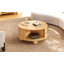 Table basse ronde cannelée avec rangement, bois massif de pin, porte coulissante, naturel, 31,8 po