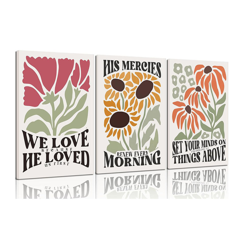 Framed Christian Bible Scripture Wall Art Set Of 3, Flower Marke Pictures Wall Decor Inspirational Paintings Religious Verses Canvas Prints, Artwork For Christian & Teen