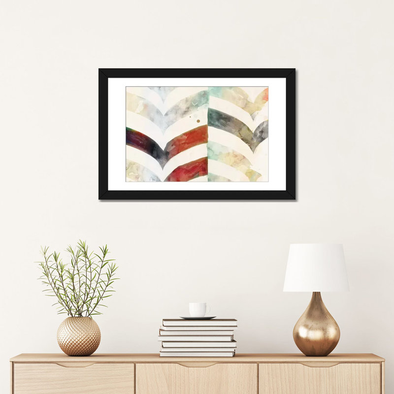 «Chevron Evening», reproduction sur toile, H 16 po x l 24 po x P 1 po, Papier d'art encadré noir, Blanc