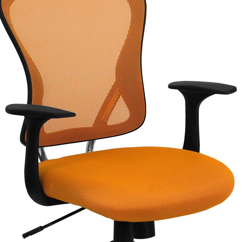 Mid-Back Mesh Swivel Task Office Chair with Chrome Base and Arms, Orange