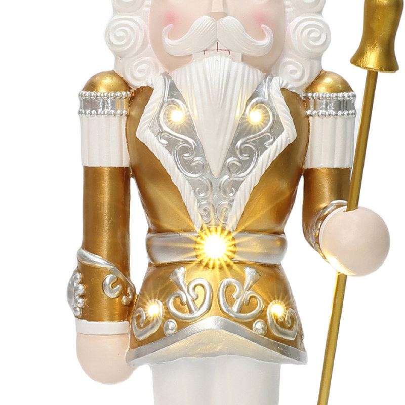Soldat casse-noisette argenté et doré 4 pi avec sceptre, décoration de Noël, 45.28" H x 14.76" W x 15.16" D