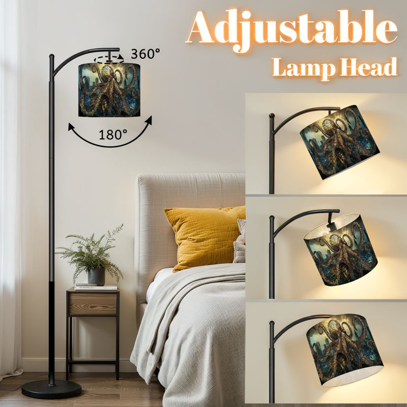 Lampe sur pied à arc avec abat-jour réglable Mythical Sea Creatures Lampe sur pied Octopus
