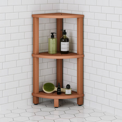 Étagère de coin pour douche intérieure, panier de douche autoportant à 3 niveaux en HIPS, hauteur 74 cm, étanche et antirouille, pour salle de bain, baignoire, spa, en teck.