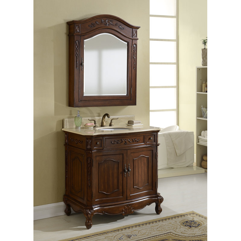 36'' Single Bathroom Vanity with Marble Top, Teak