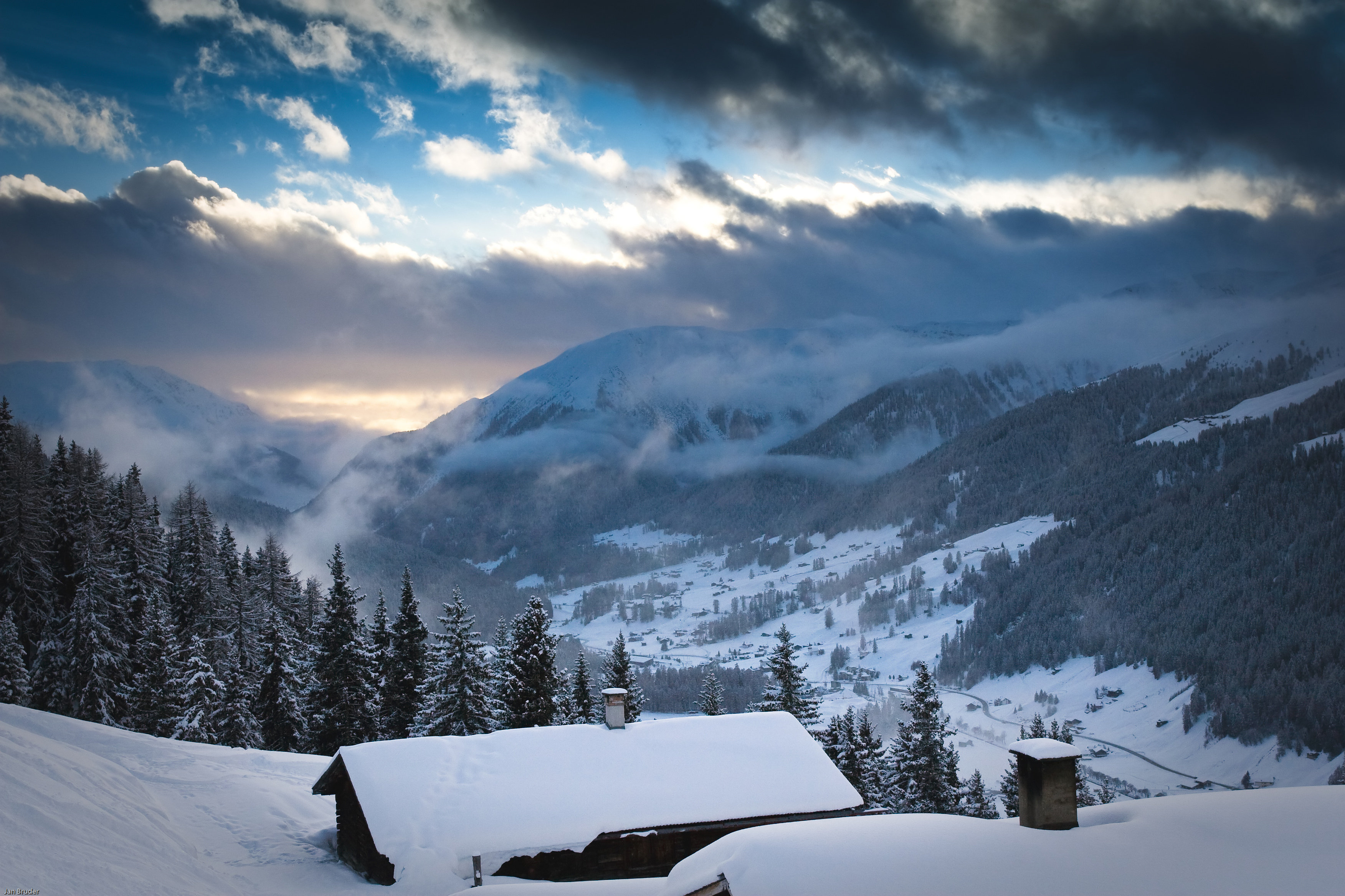 Millwood Pines Winter Evening, European Alps by German - Wrapped Canvas ...