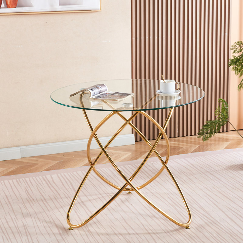 Table de salle à manger réglable avec pieds en métal doré et verre trempé, solution moderne d'économie d'espace pour le salon, surface stable et facile à nettoyer - moins de 34,98 po de largeur, 29,14 po de hauteur,